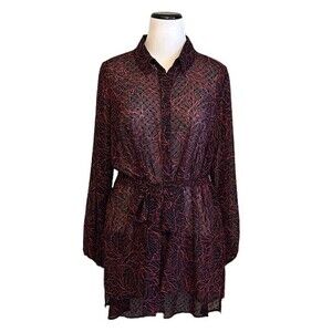 NWT Lane Bryant Sheer Swiss Dot Leaves Print Long Tunic Long Sleeve Tie Belt 18